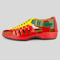 Kgosi : Leather Sandal in Red, Yellow and Sage Soft Saddle