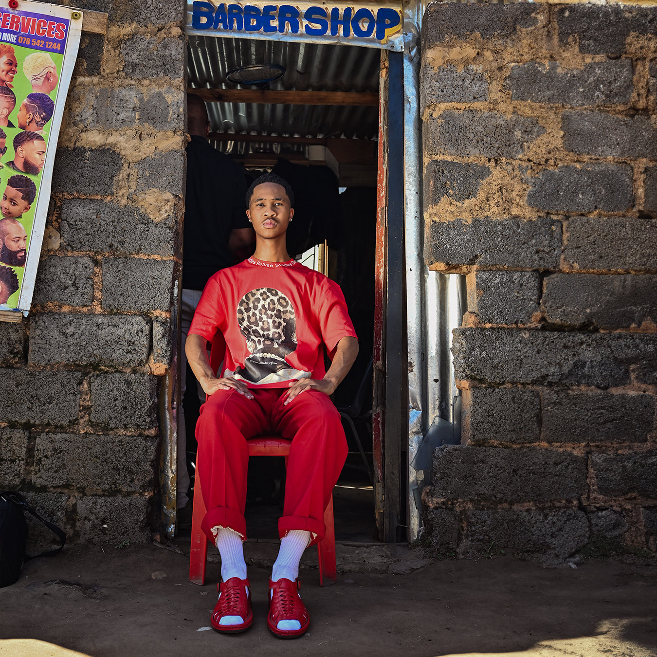 Kgosi : Leather Sandal in Red Soft Saddle