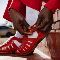 Kgosi : Leather Sandal in Red Soft Saddle