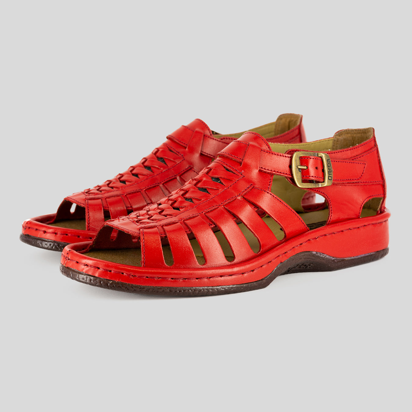 Kgosi : Leather Sandal in Red Soft Saddle