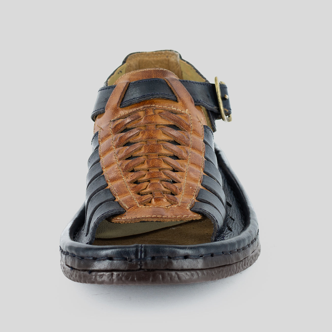 Kgosi : Leather Sandal in Navy & Bronze Buffalo Leather