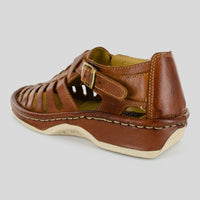 Kgosi : Leather Sandal in Terracotta Buffalo Leather with Beige Detail