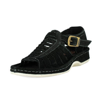 Kgosi : Leather Sandal in Black Suede