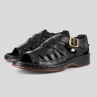 Duna : Leather Sandal in Black Buffalo Leather