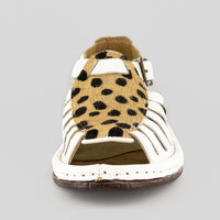 OMOM375 : Leather Sandal in White Soft Saddle Leather & Cheetah Print