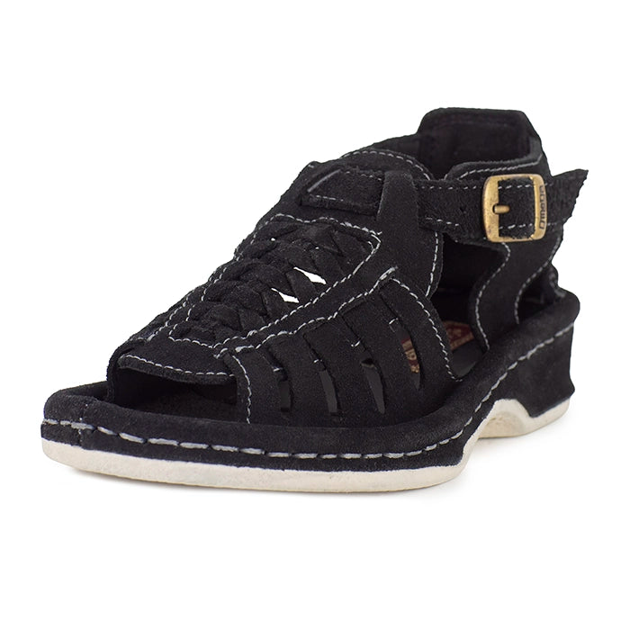 Black sandal with a buckle on a white background
