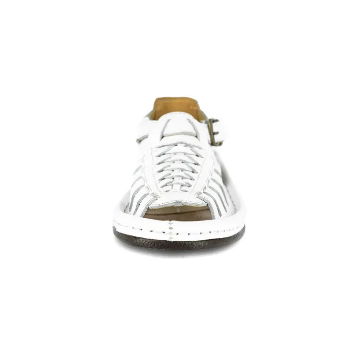White sandal with brown insole on a white background