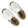 Pair of white sandals with woven design on a white background