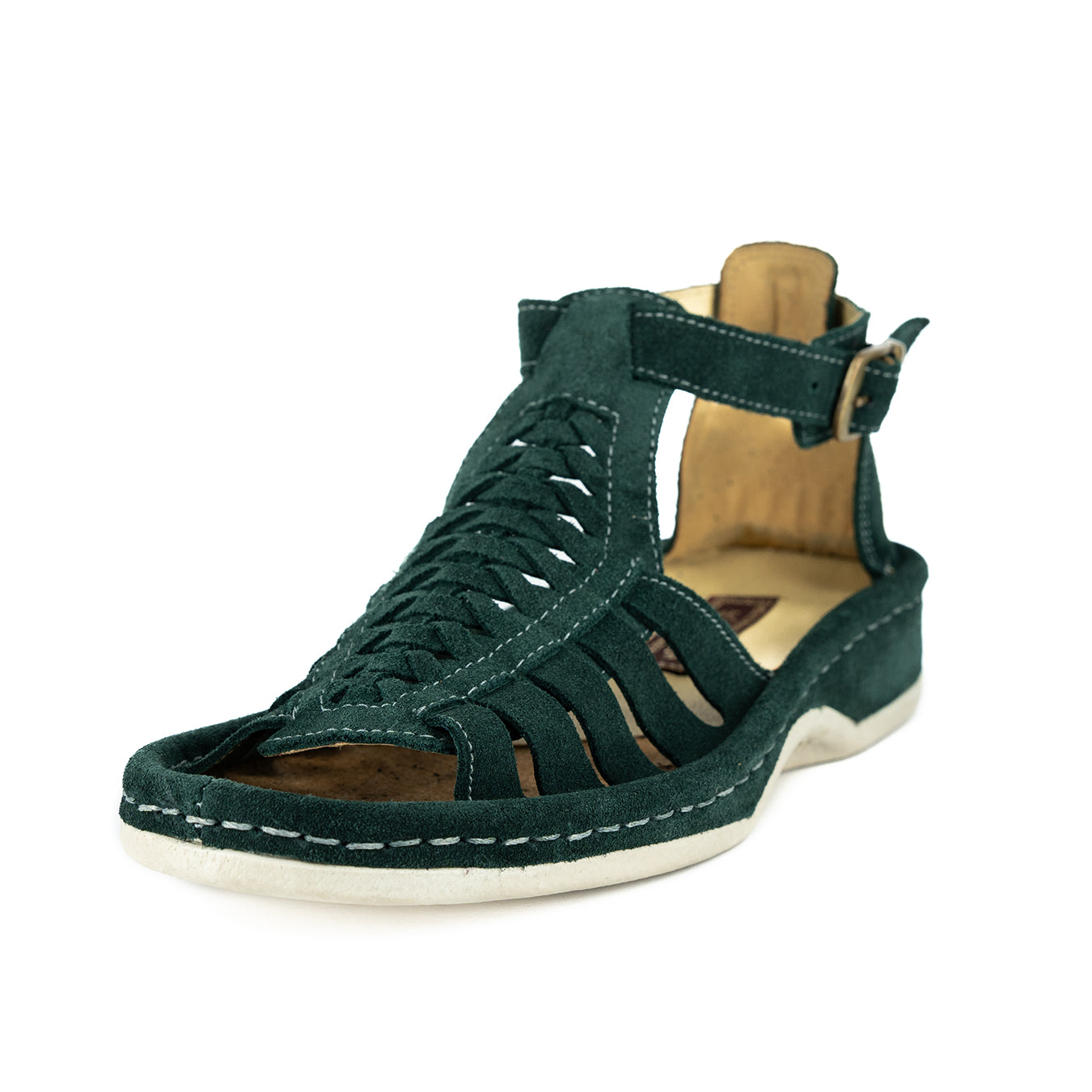 Fassie : Leather Sandal in Forest Suede – Omega