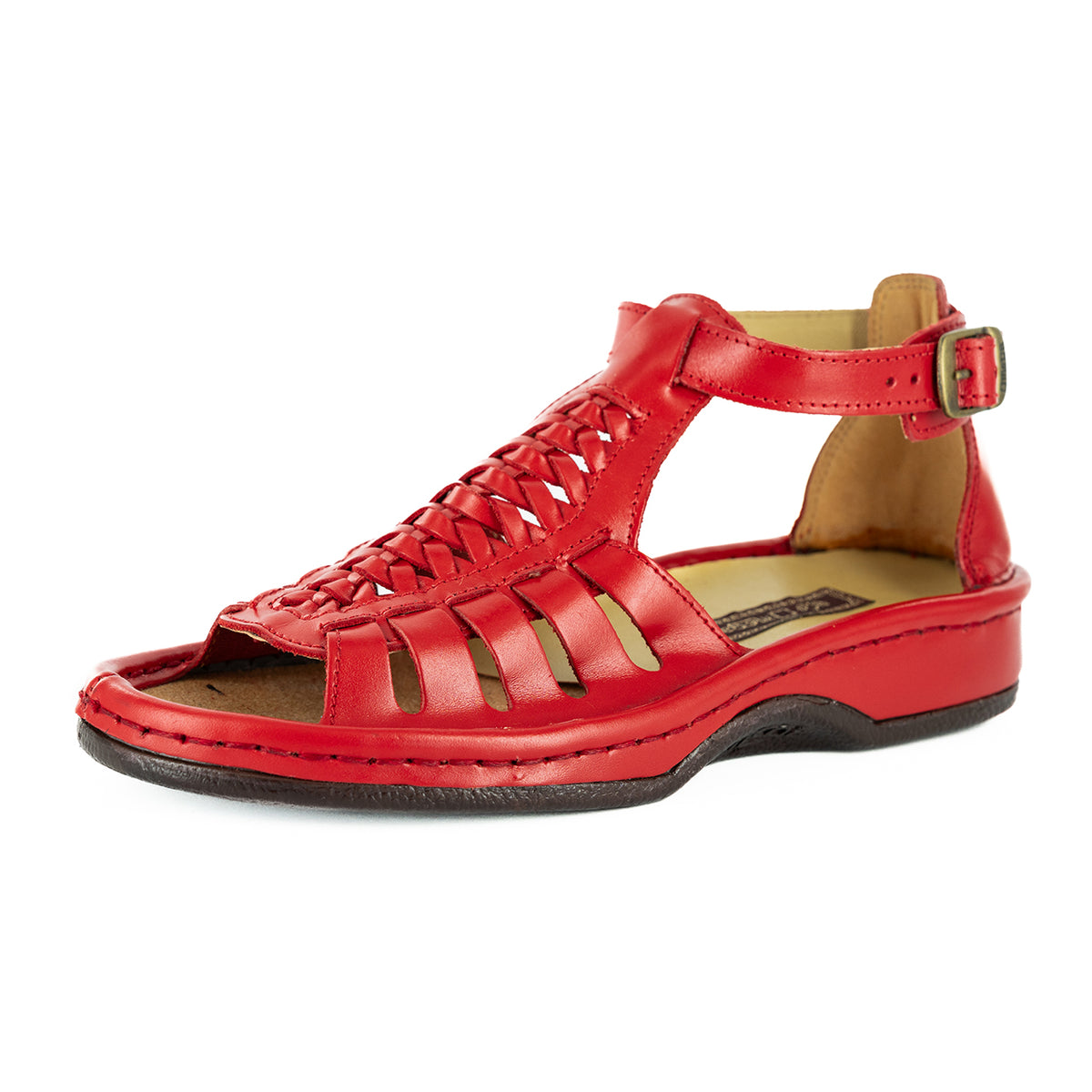 OLOM001 : Leather Sandal in Red Soft Saddle