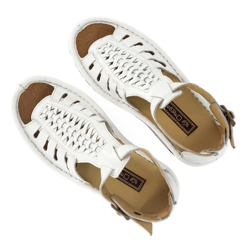 OLOM001 : Leather Sandal in White Soft Saddle