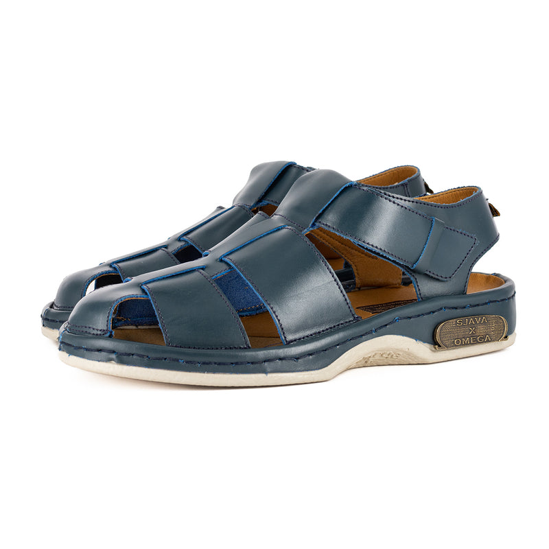 Sjava x Omega Collab : Leather Sandal in Navy Soft Saddle