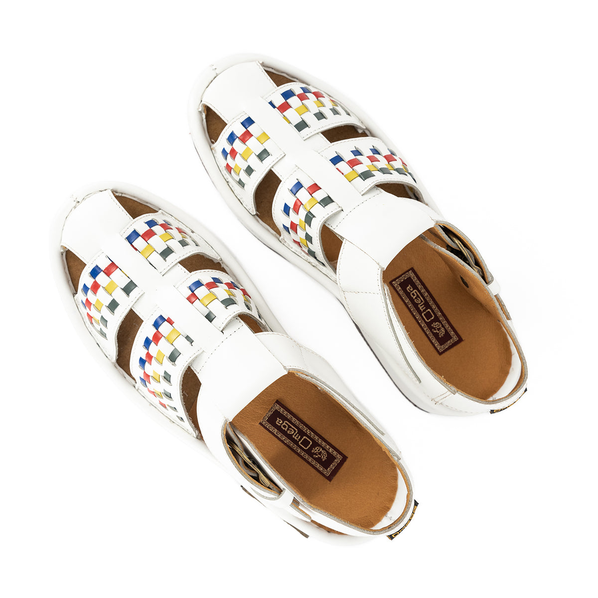 Sjava x Omega Collab : Leather Sandal in White/Blue/Yellow/Charcoal Soft Saddle