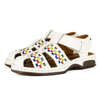 Sjava x Omega Collab : Leather Sandal in White/Blue/Yellow/Charcoal Soft Saddle