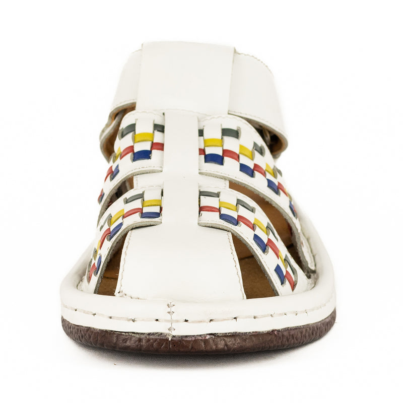 Sjava x Omega Collab : Leather Sandal in White/Blue/Yellow/Charcoal Soft Saddle