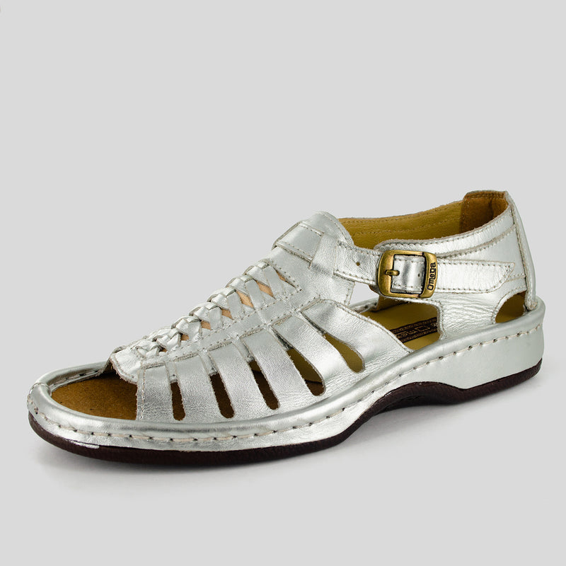 Kgosi : Leather Sandal in Silver Prime Leather