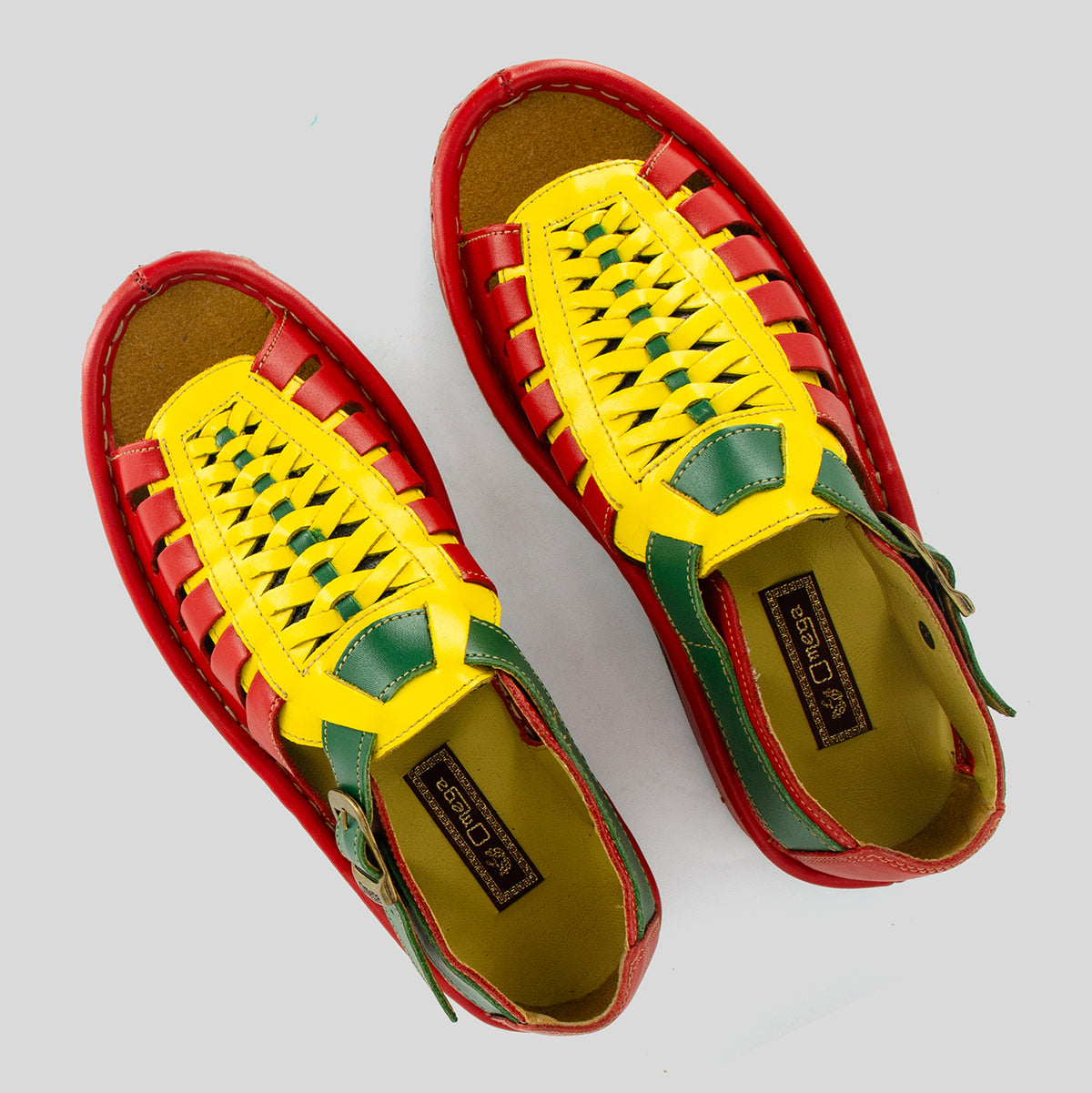 Kgosi : Leather Sandal in Red, Yellow and Sage Soft Saddle