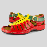 Kgosi : Leather Sandal in Red, Yellow and Sage