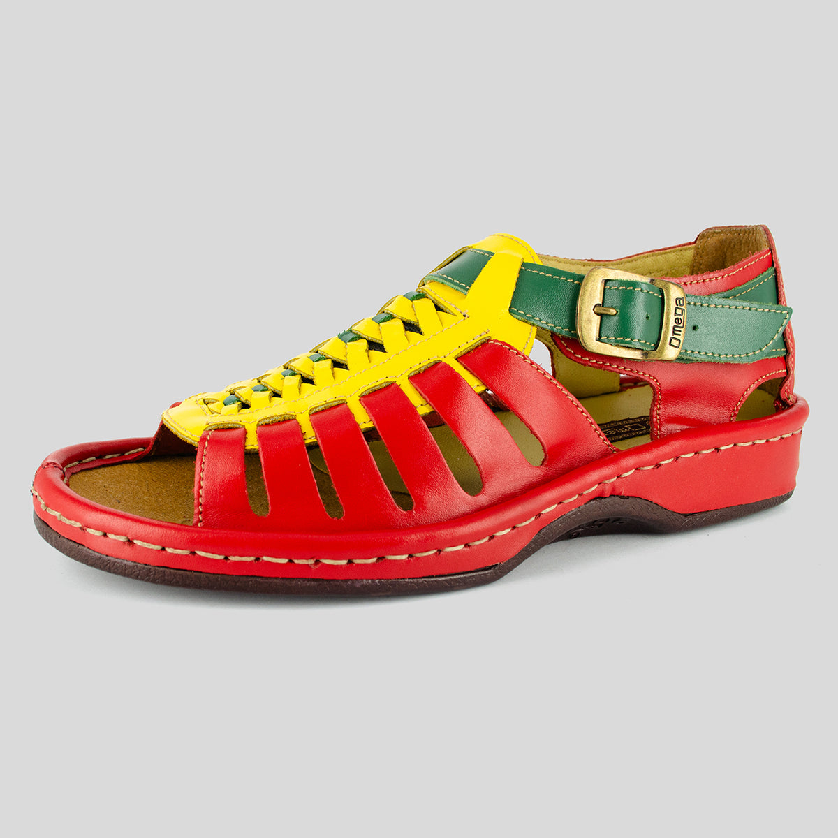 Kgosi : Leather Sandal in Red, Yellow and Sage Soft Saddle
