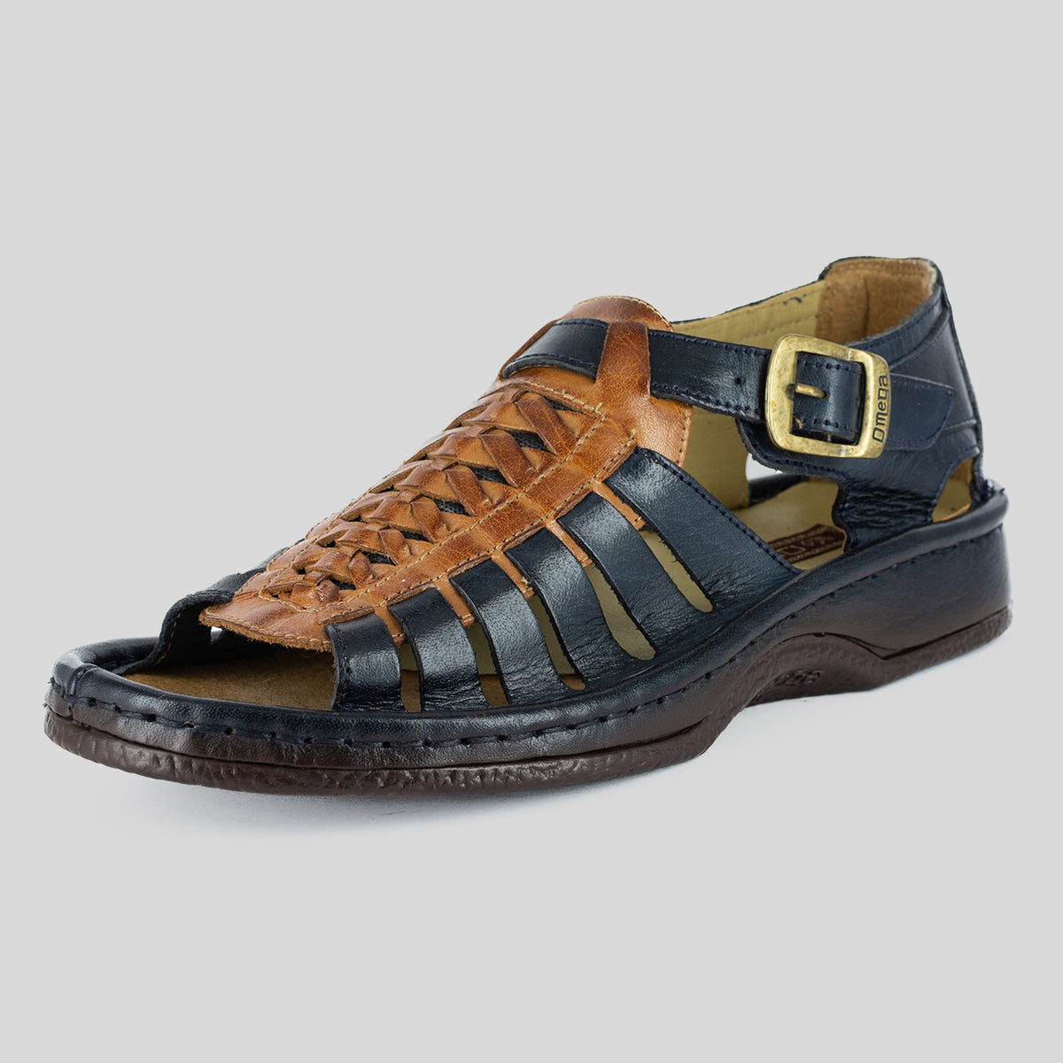 Kgosi : Leather Sandal in Navy & Bronze Buffalo Leather
