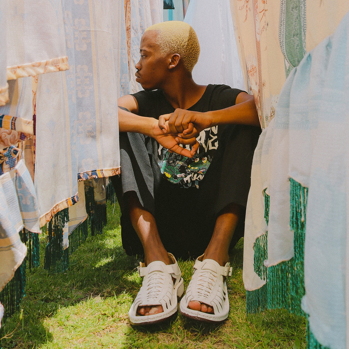 Kgosi : Leather Sandal in White Soft Saddle Leather