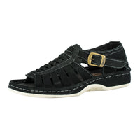 Kgosi : Leather Sandal in Black Suede