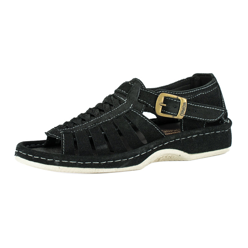 Kgosi : Leather Sandal in Black Suede