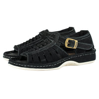 Kgosi : Leather Sandal in Black Suede