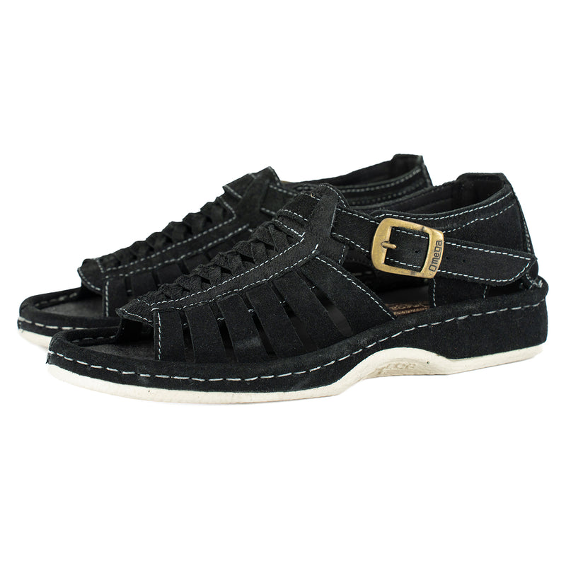 Kgosi : Leather Sandal in Black Suede
