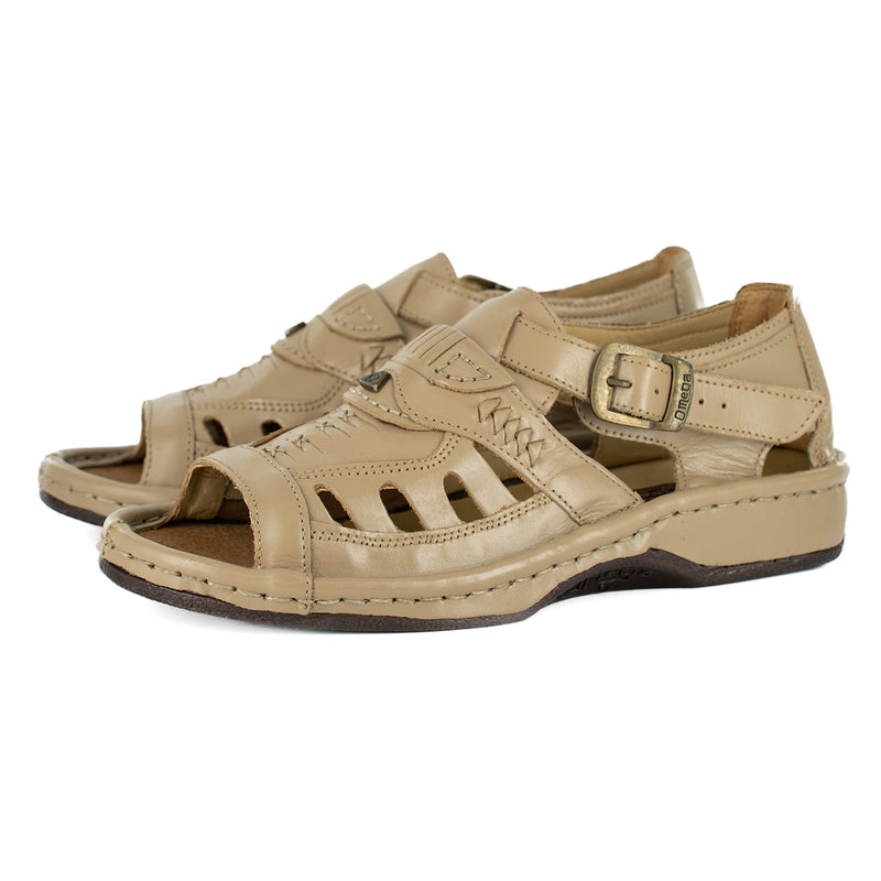 Duna : Leather Sandal in Taupe Soft Saddle