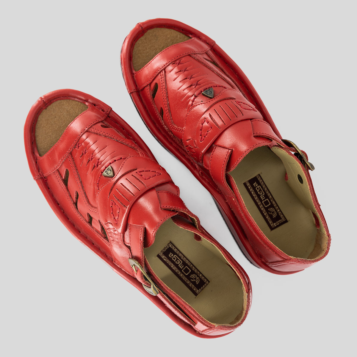 Duna : Leather Sandal in Red Soft Saddle