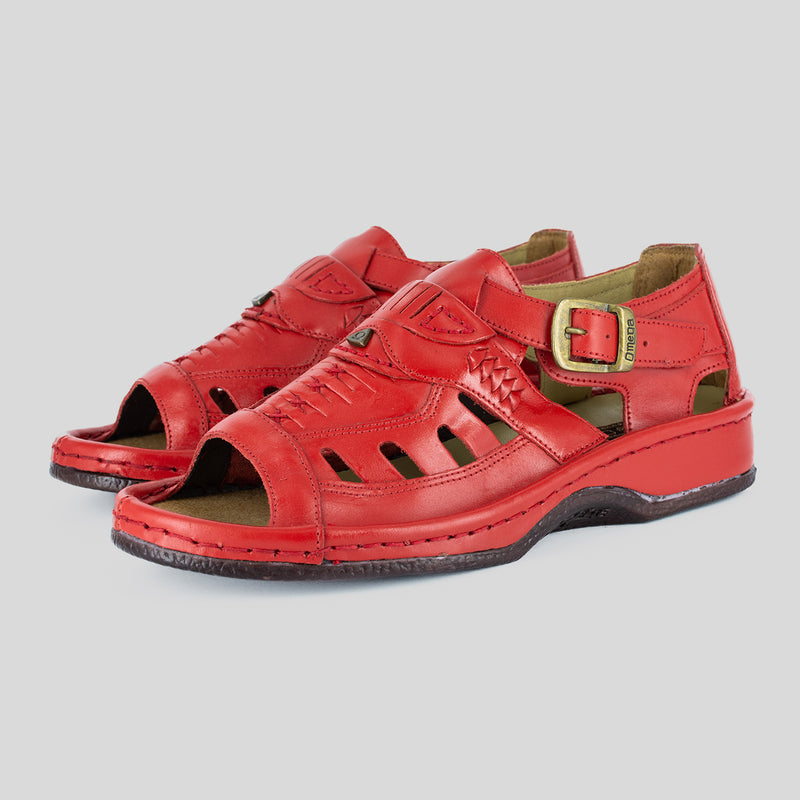 Duna : Leather Sandal in Red Soft Saddle