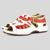 Duna : Leather Sandal in Red & White Soft Saddle