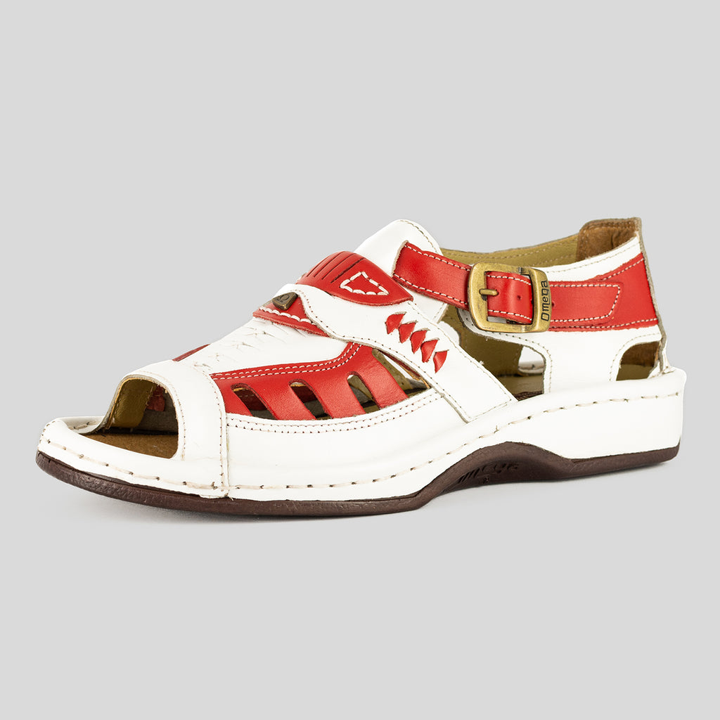 Duna : Leather Sandal in Red & White Soft Saddle