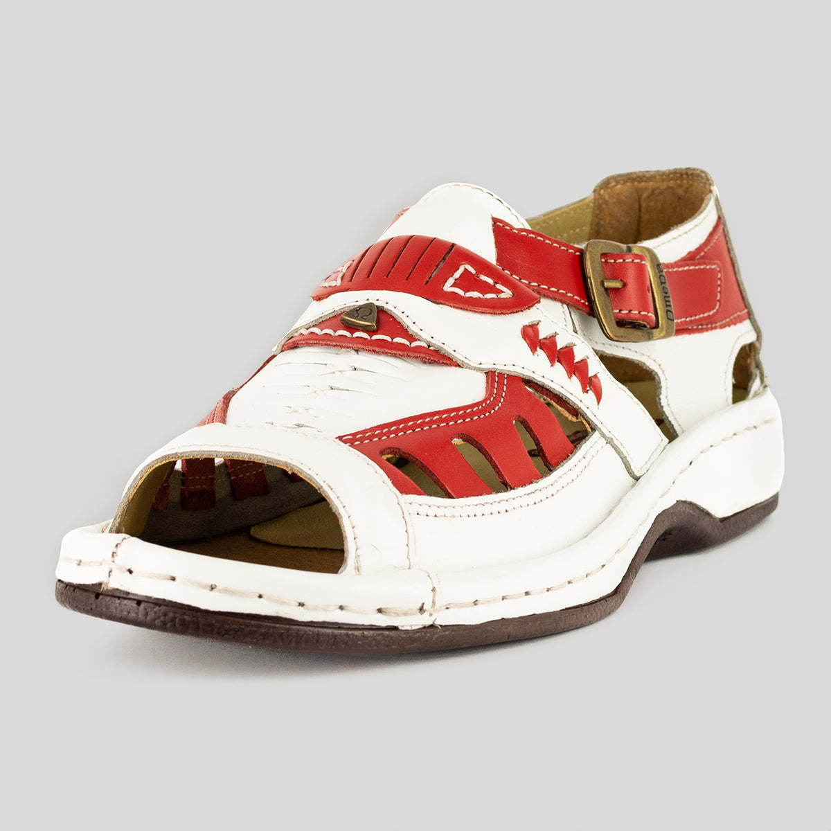 Duna : Leather Sandal in Red & White Soft Saddle