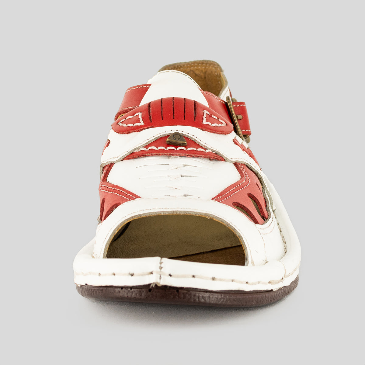 Duna : Leather Sandal in Red & White Soft Saddle