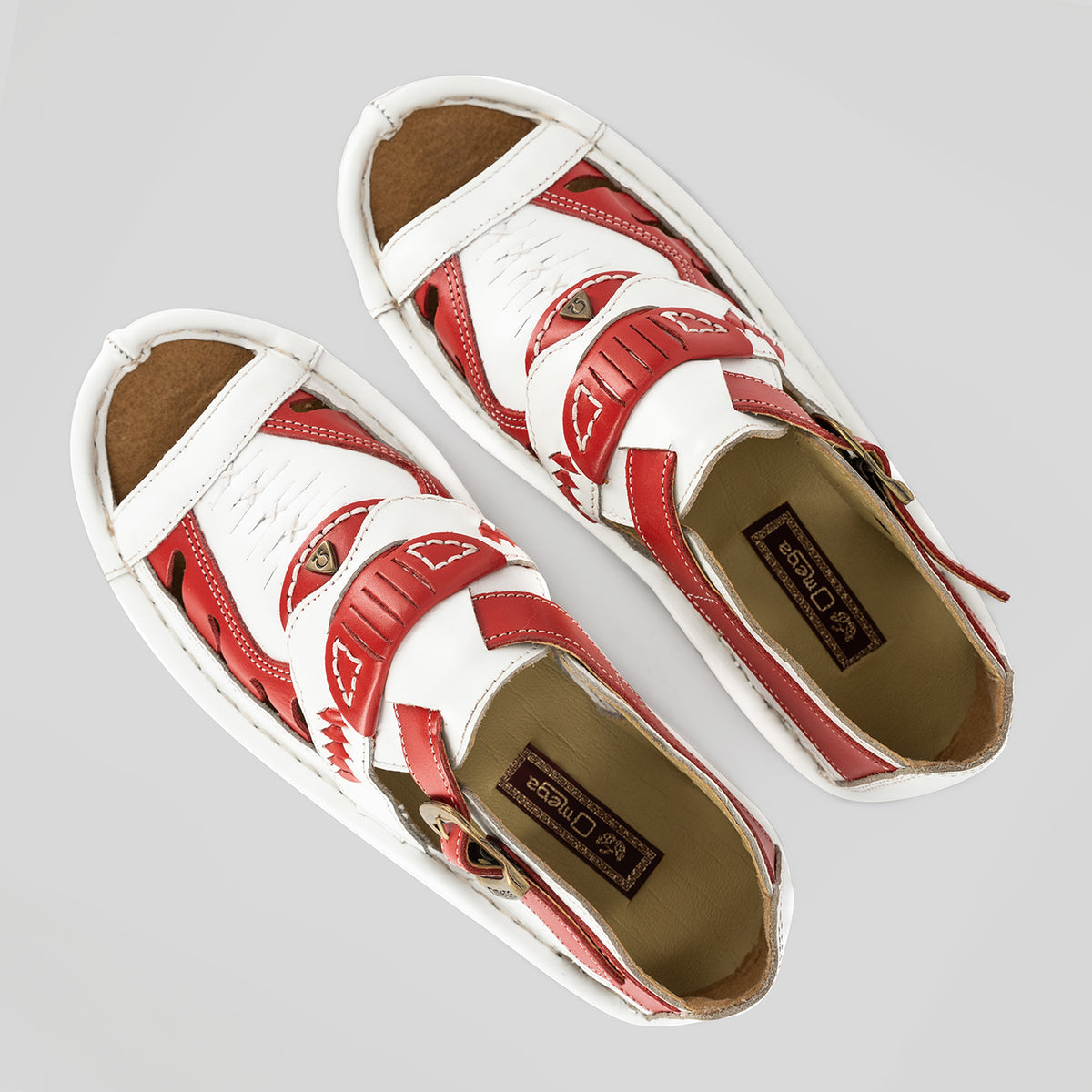 Duna : Leather Sandal in Red & White Soft Saddle