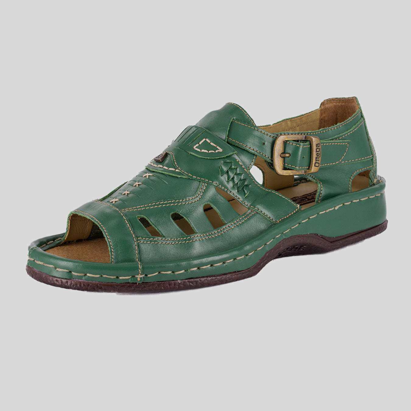 Duna : Leather Sandal in Sage Soft Saddle Leather – Omega
