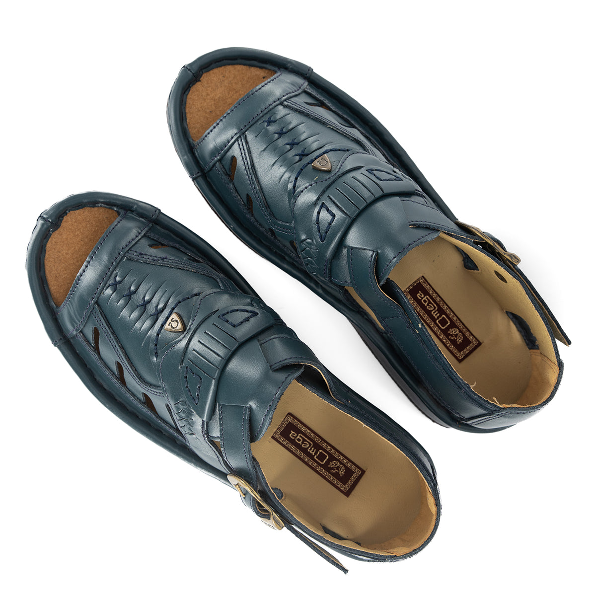 Duna : Leather Sandal in Navy Soft Saddle