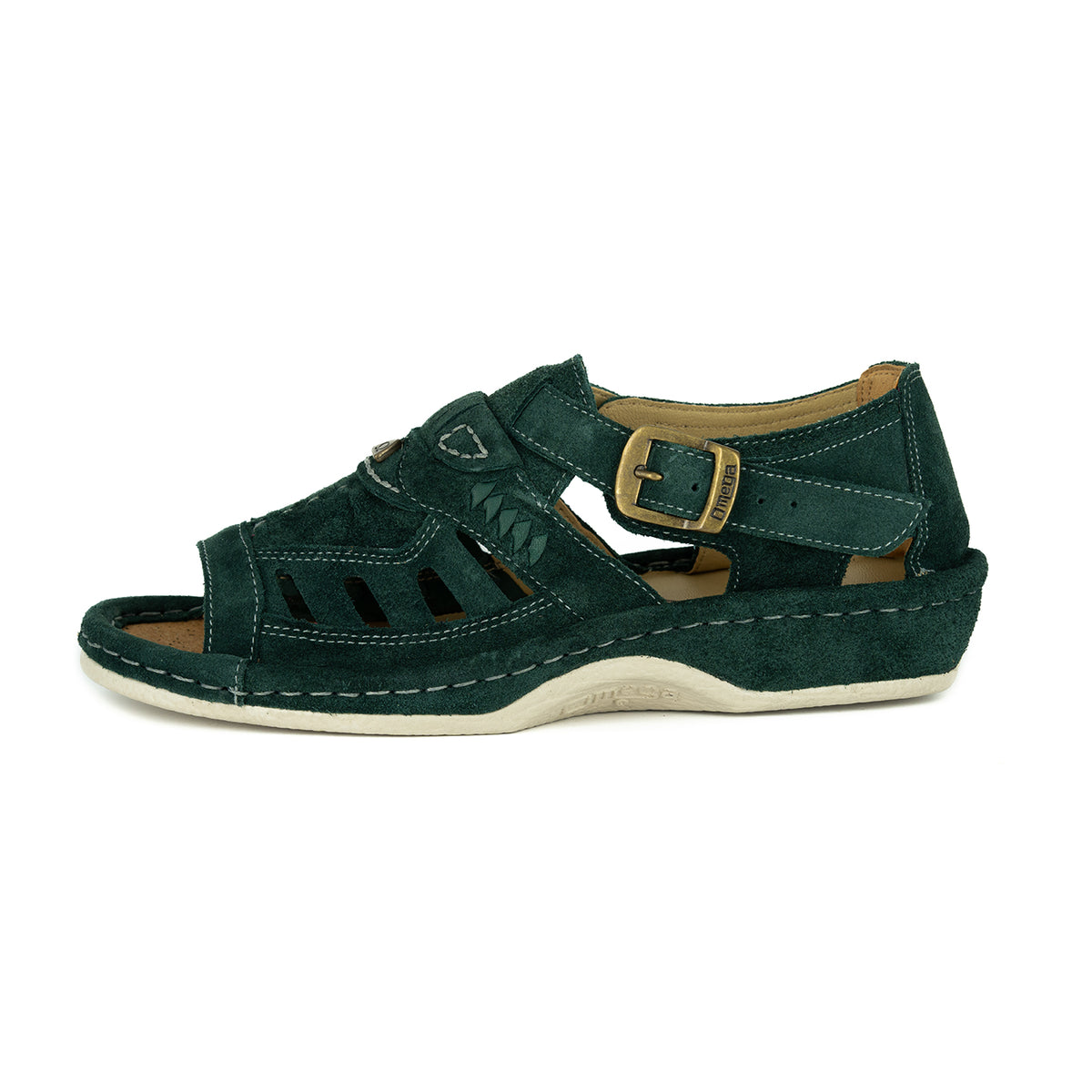 Duna : Leather Sandal in Forest Green Suede