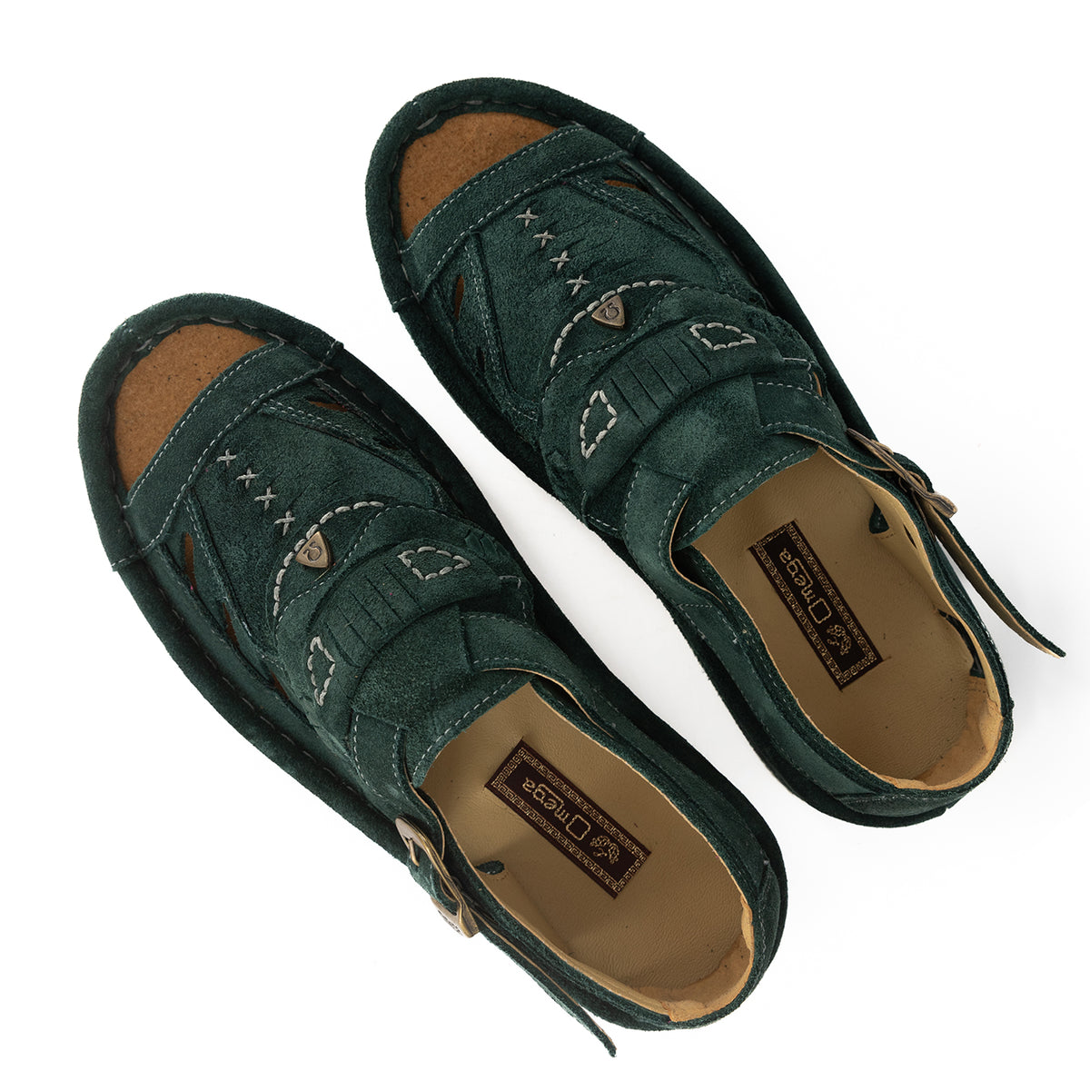 Duna : Leather Sandal in Forest Green Suede