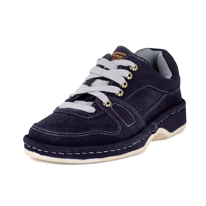 Navy blue casual shoe with grey laces on a white background