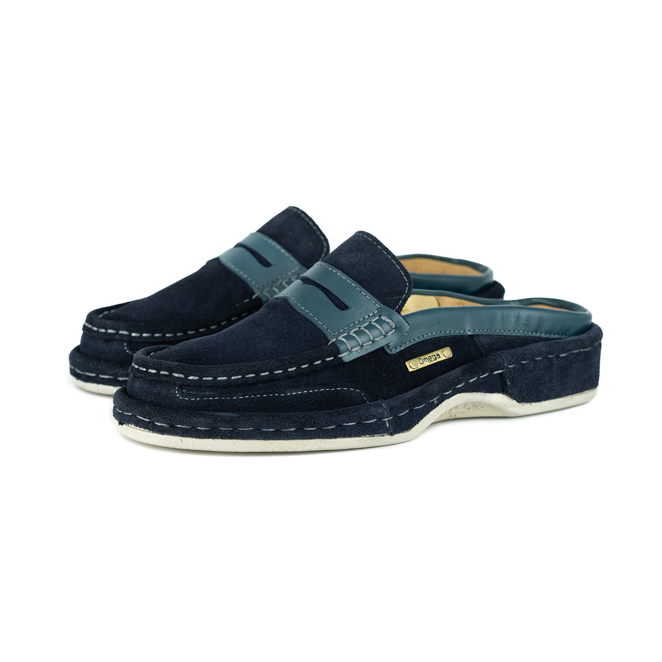 OMOM388 : Leather Mule in Navy Suede Leather – Omega
