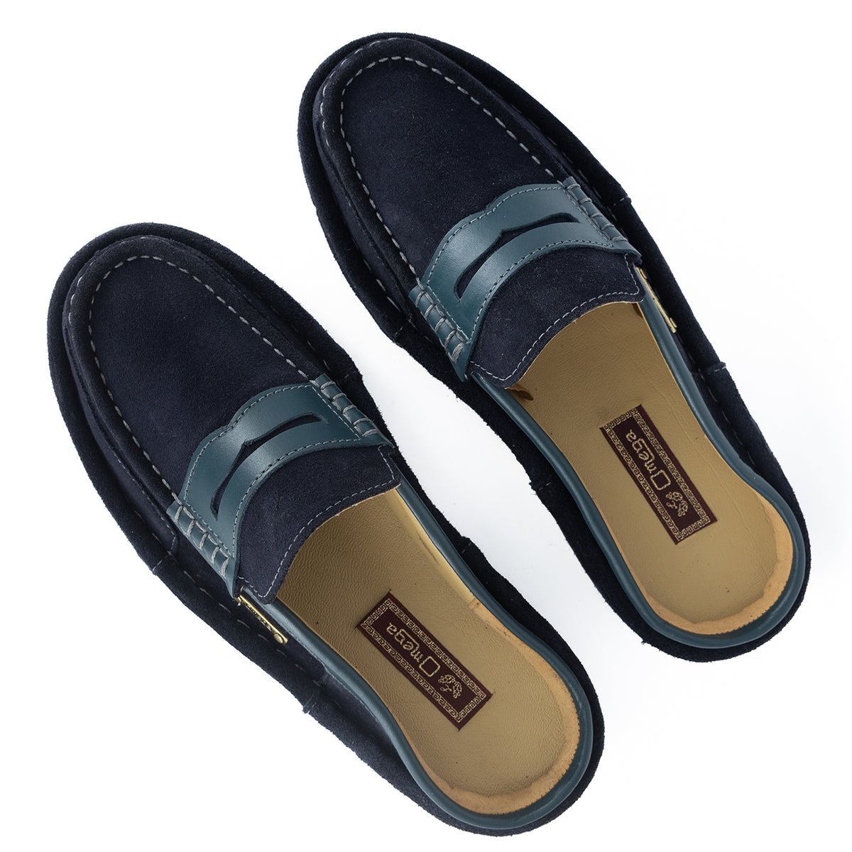 OMOM388 : Leather Mule in Navy Suede Leather