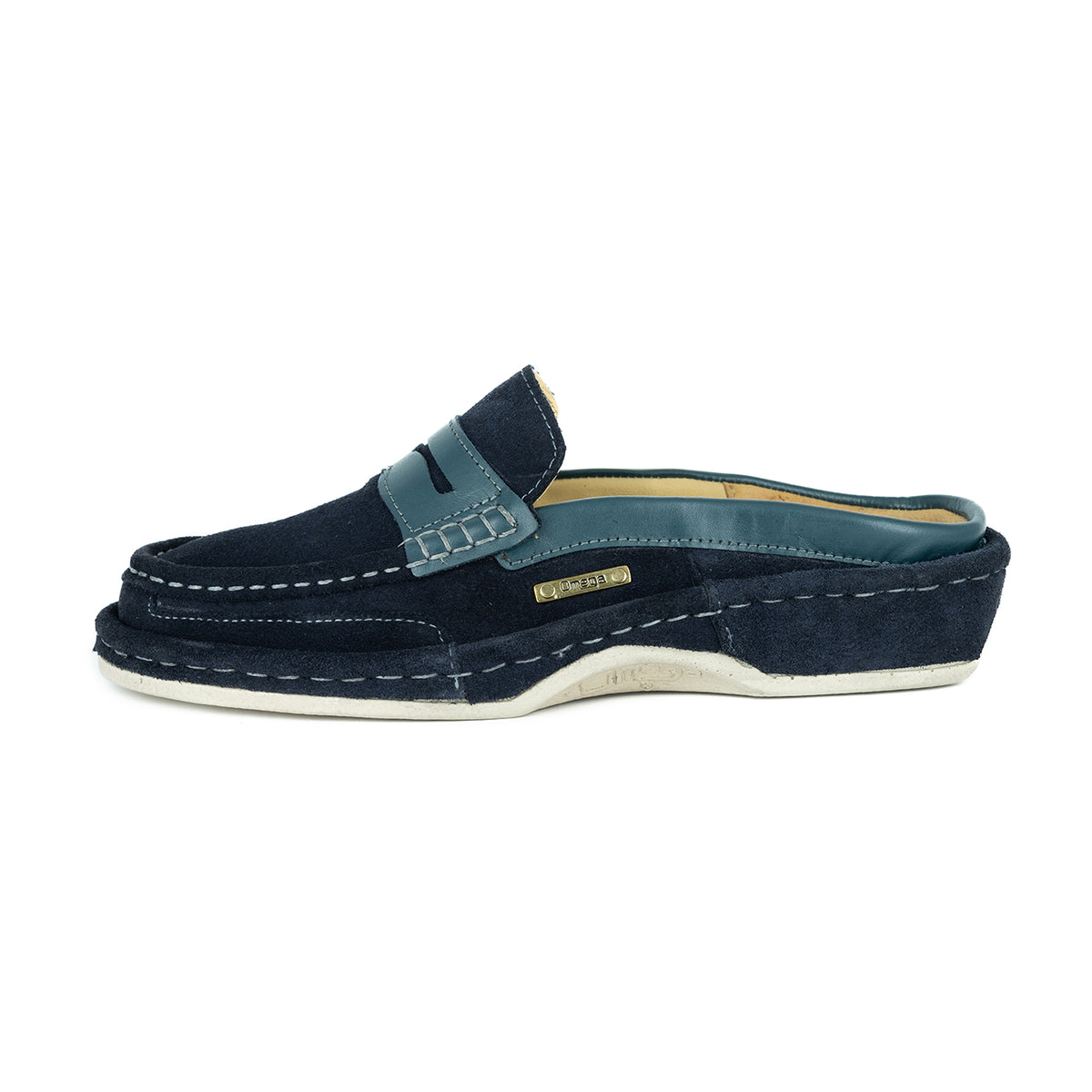 OMOM388 : Leather Mule in Navy Suede Leather