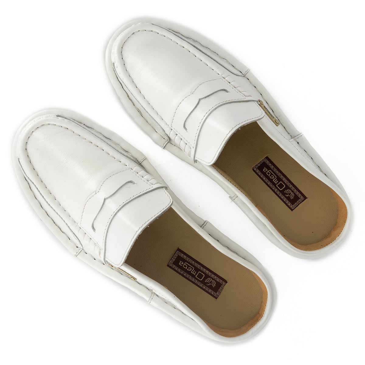 OMOM388 : Leather Mule in White Soft Saddle Leather