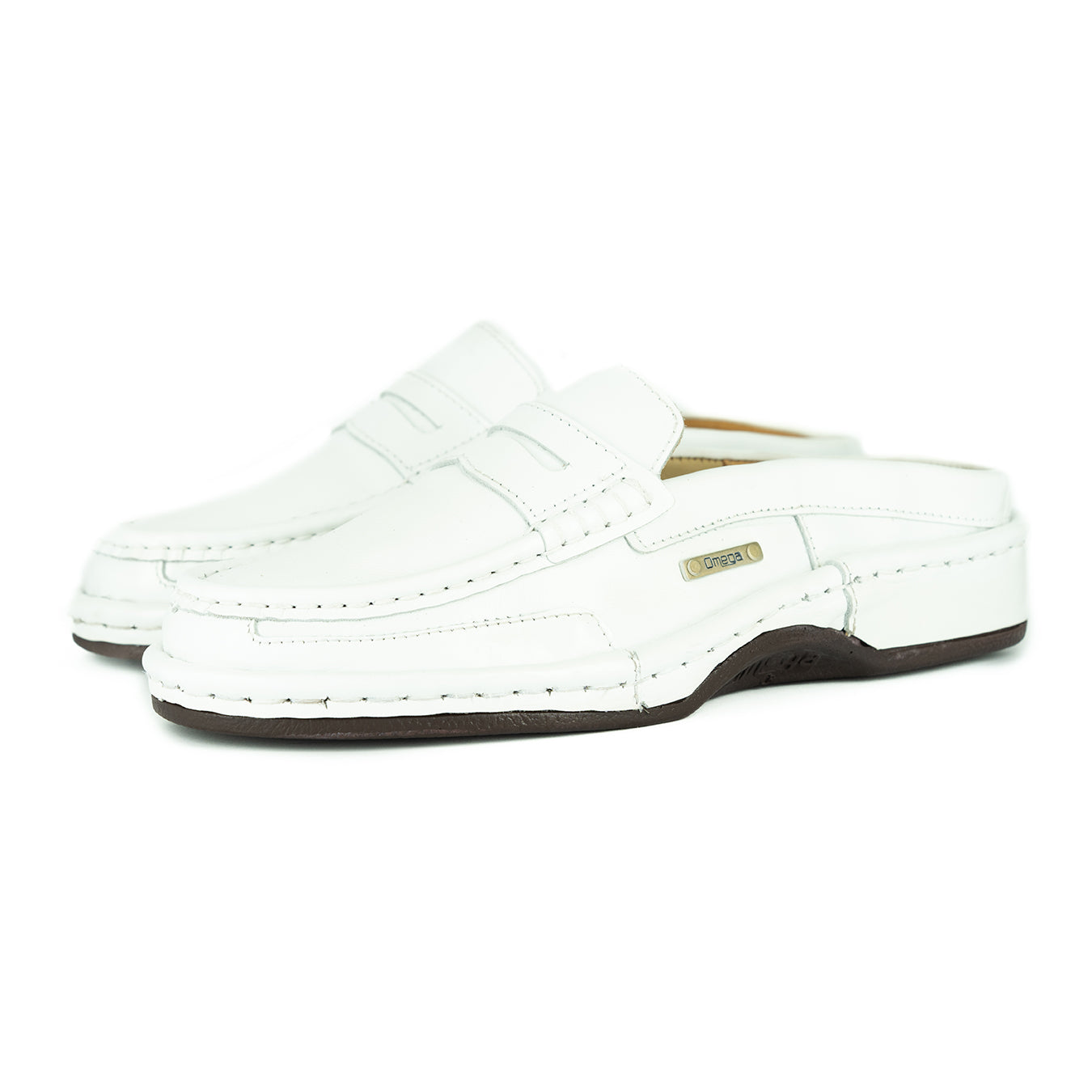 OMOM388 : Leather Mule in White Soft Saddle Leather – Omega