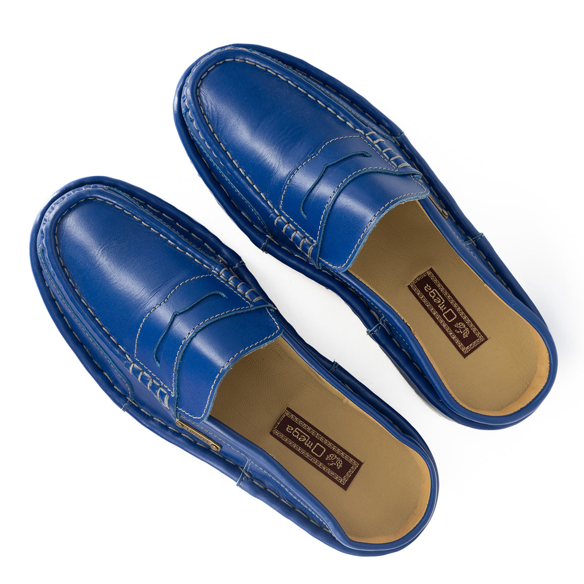 OMOM388 : Leather Mule in Blue Soft Saddle Leather