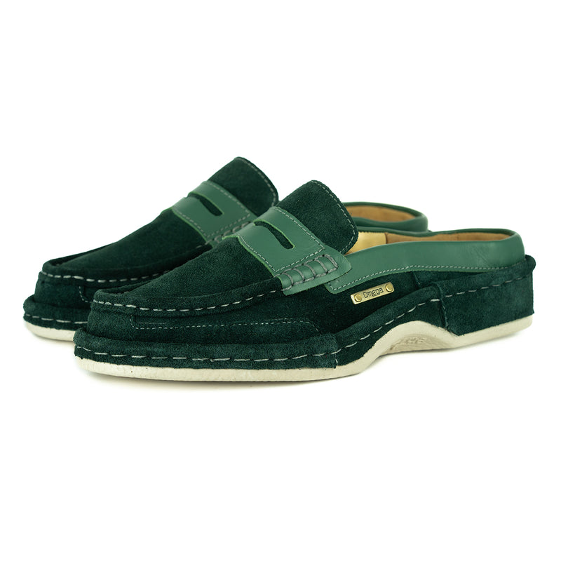 OMOM388 : Leather Mule in Forest Suede Leather