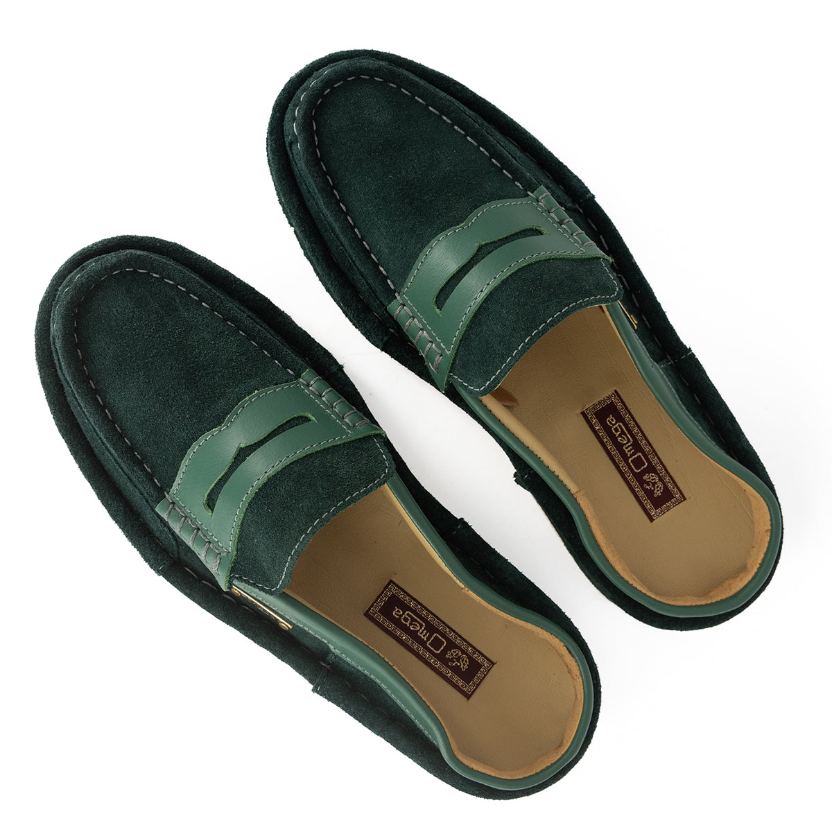 OMOM388 : Leather Mule in Forest Suede Leather